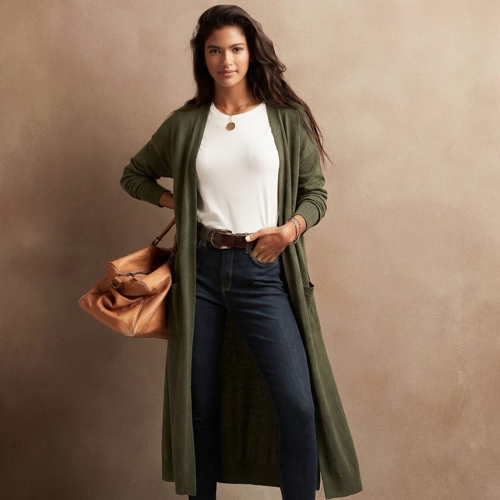 Banana Republic Real Silk Olive Green Long Cardigan/Duster